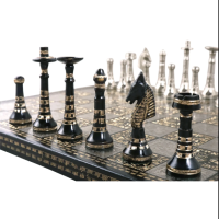 Hawaiian Crown Brass Metal Luxury Chess Pieces  Board Set  14 Silve